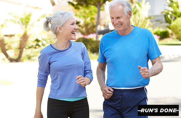 Running through the ages, a mature couple out for a jog.